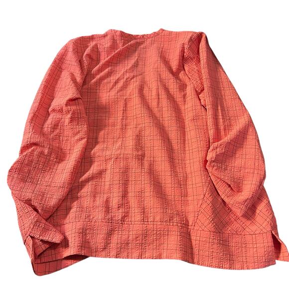 Habitat Crinkle Button Up Top Size Medium V-Neck Blouse Orange Plaid Lagenlook - Picture 4 of 4